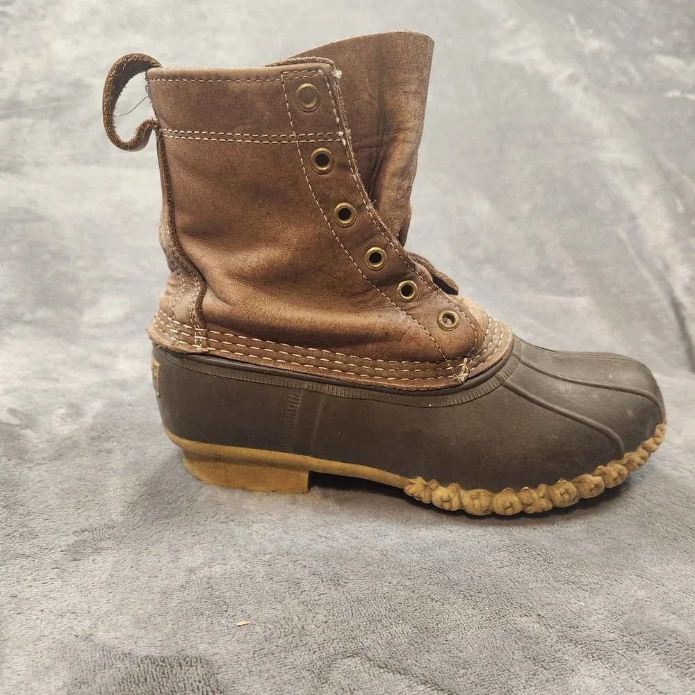 LL Bean Boots Bean Boots Womens 7 Wide Brown Leather Duck Made In Maine Vintage