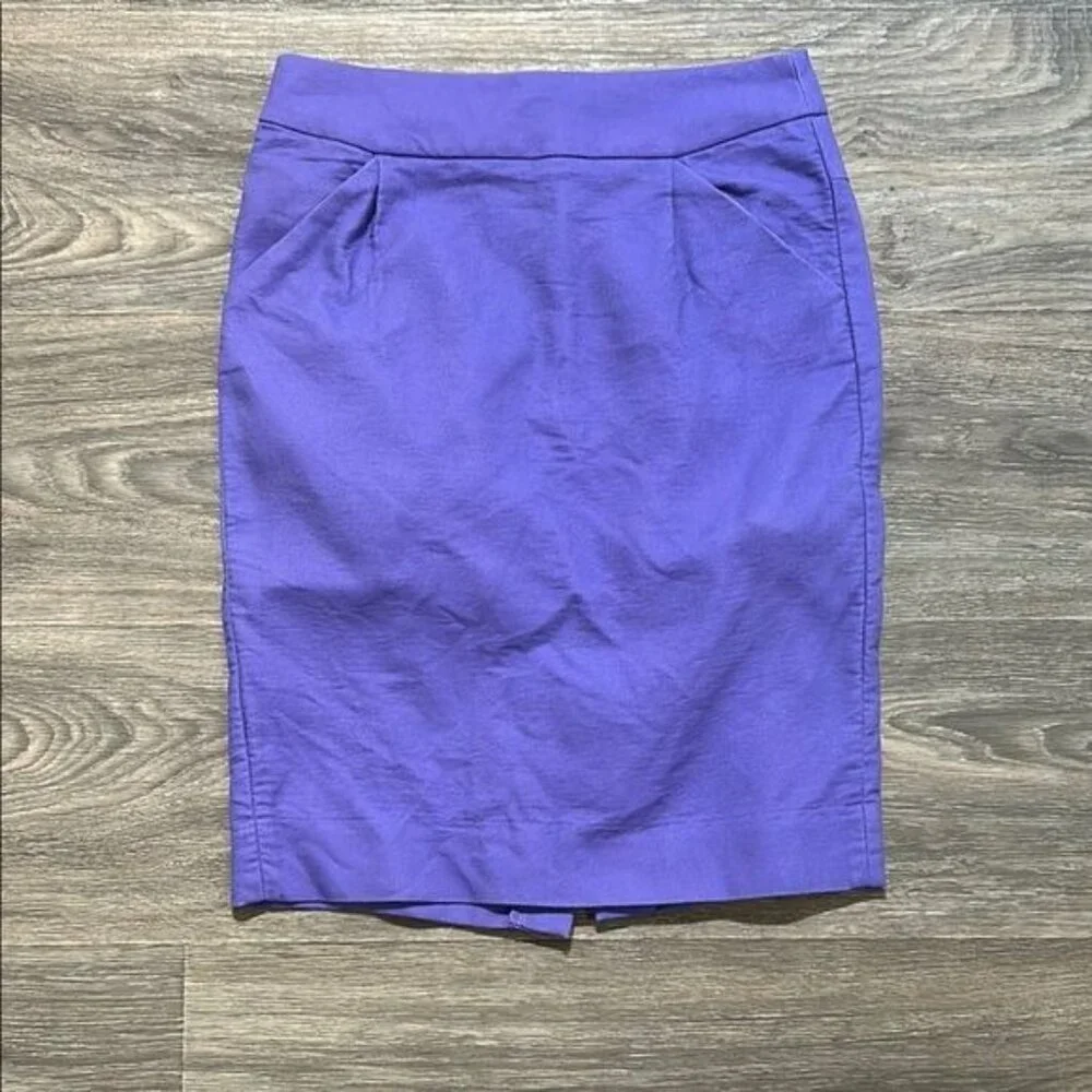 J. Crew Pencil Skirt 0 Lilac Lavender Light Purple Cotton Twill Spring Twee