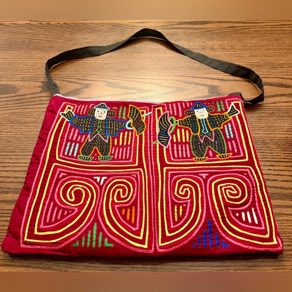 Mola Scarecrow Shoulder Purse Bag Kuna Guna Vintage Panama Retro Travel Souvenir