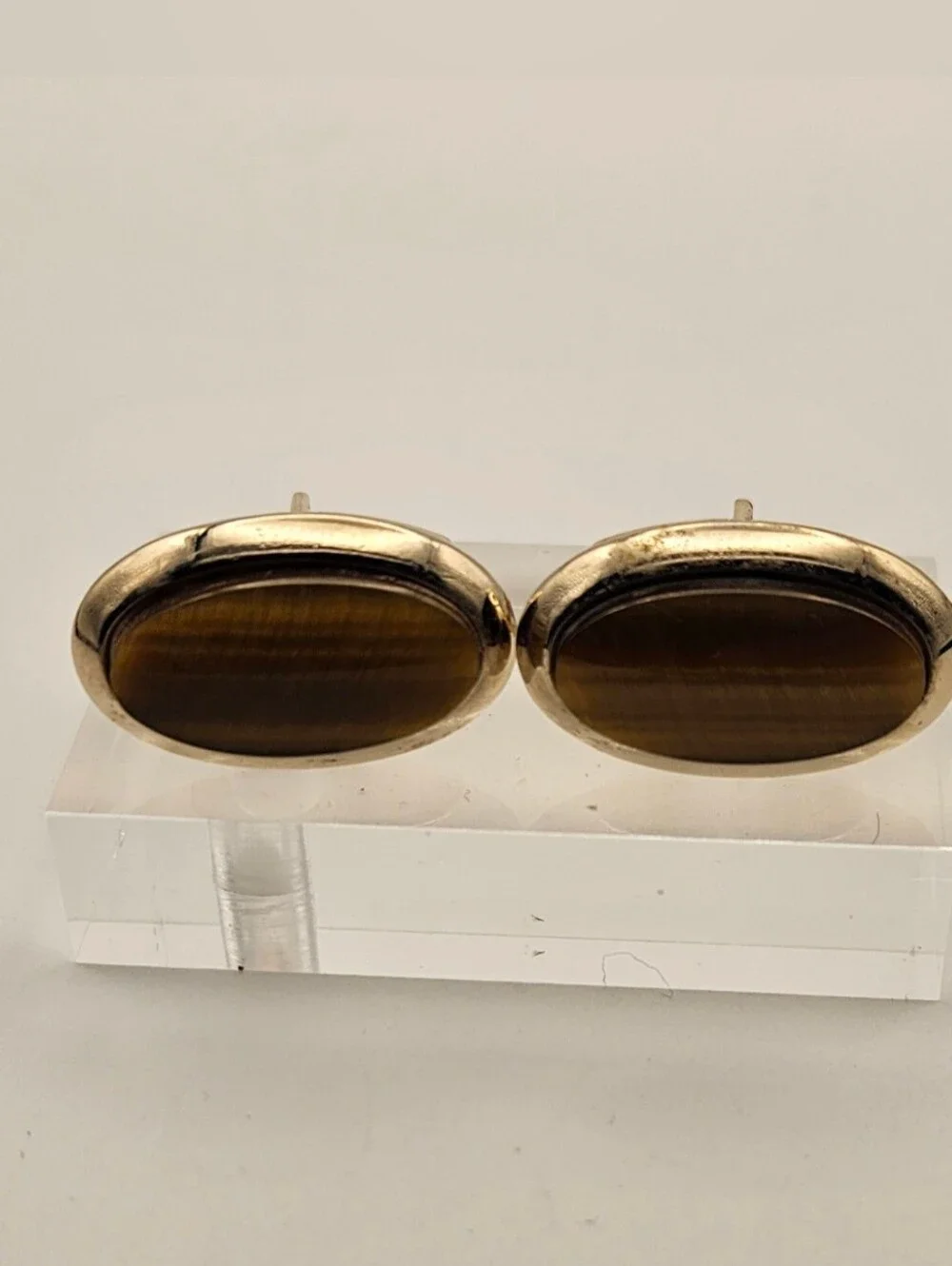 Vintage SWANK Tiger's Eye Cufflinks Gold Tone Oval Cabochon Mens MCM Signed S