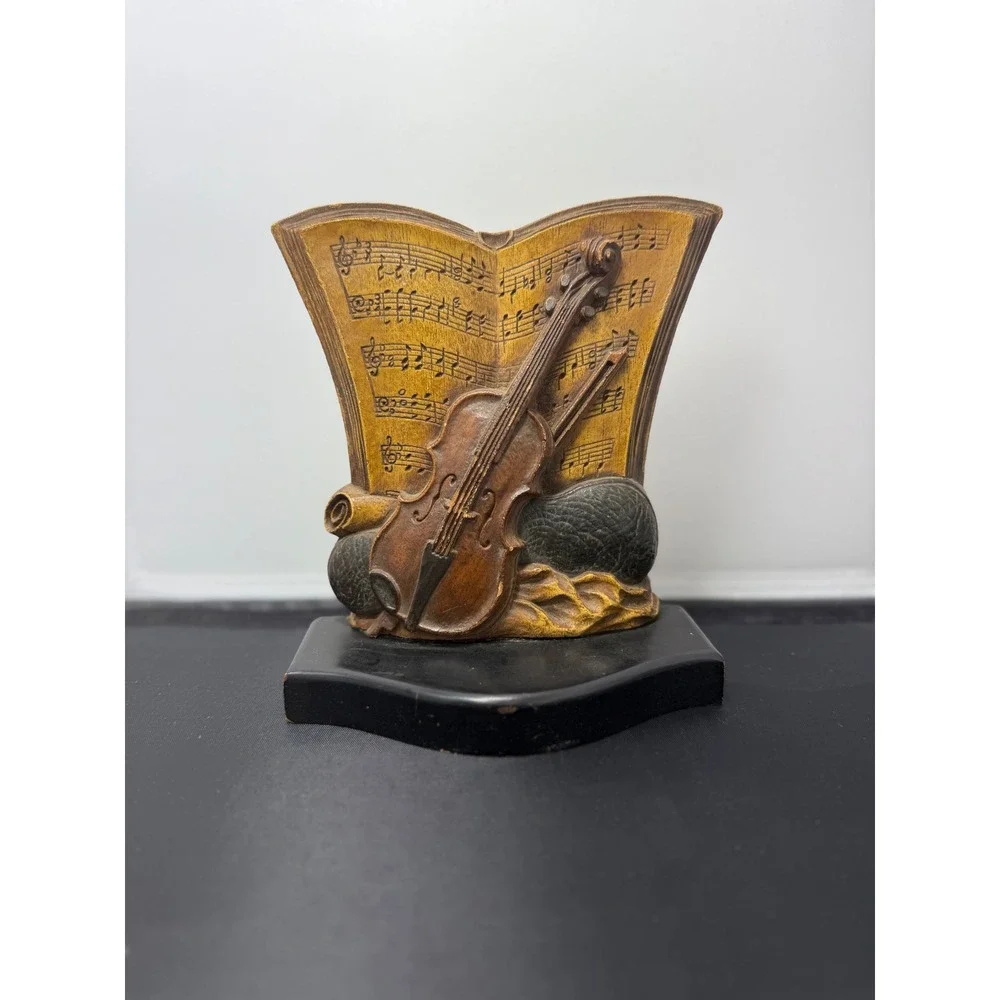 Vintage Syroco Wood Violin Music Book Statue Figurine‎ Decor collectible