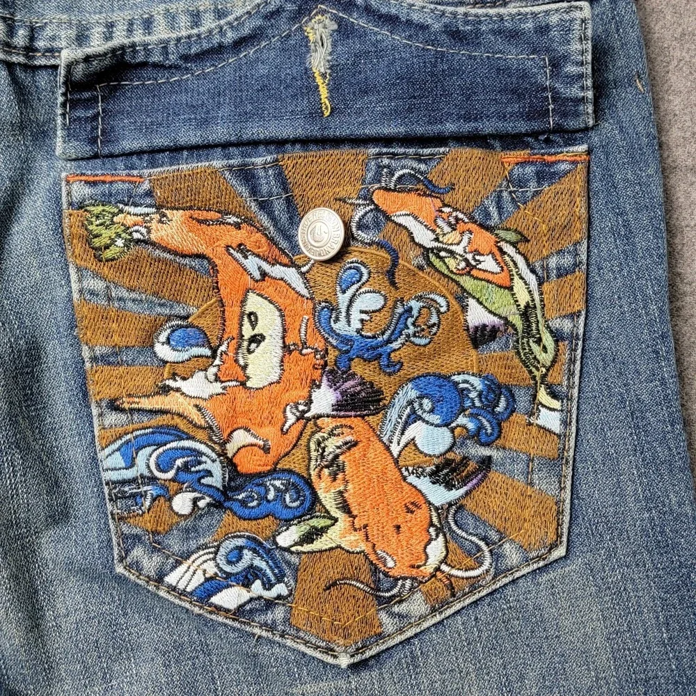 True Religion Billy‎ Jeans Men's 40x33 Bootcut Blue Denim Koi Embroidery USA