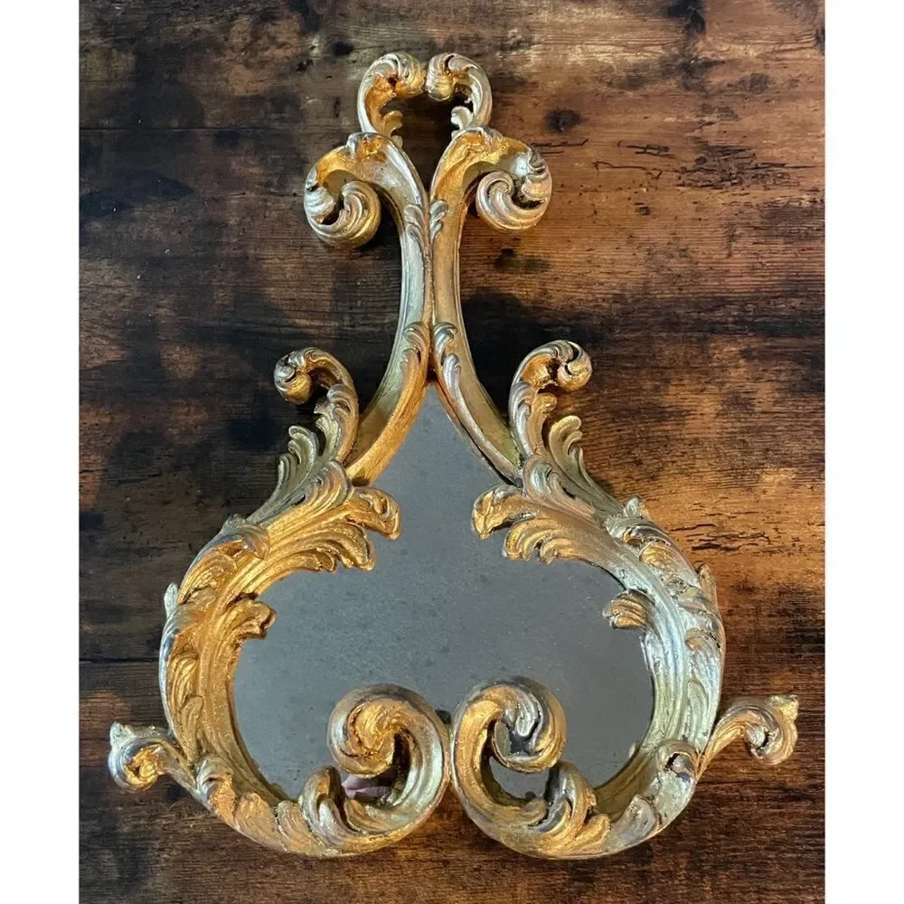 Vintage Italian Florentine Handmade Painted gold Wood mirror from Venice