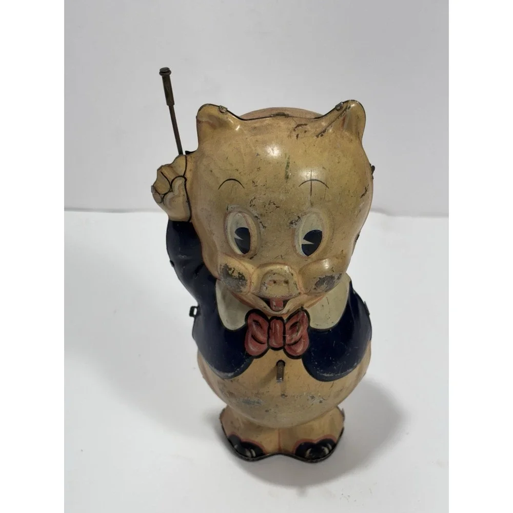 Vintage 1939 Marx Porky Pig Leon Schlesinger‎ Tin Litho Mechanical Toy