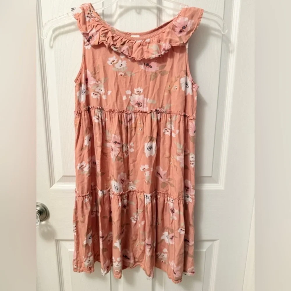 OshKosh B'gosh Peach Floral Ruffle Girls Sz 12 Dress VINTAGE BK
