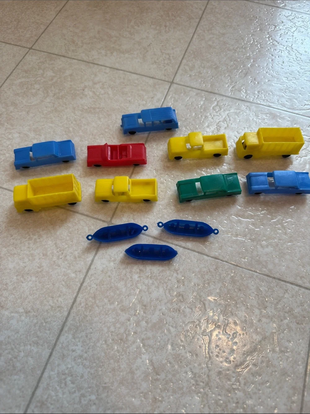 Vintage Retro Plastic Toy Vehicles Set - Yellow, Blue, Red, Green