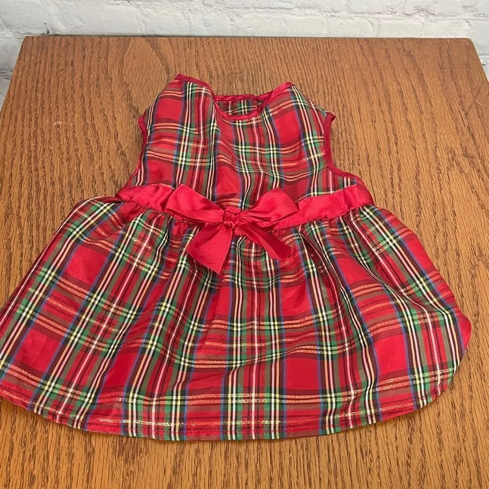Simply Dog Plaid Christmas Dress w/Bow Sz Medium