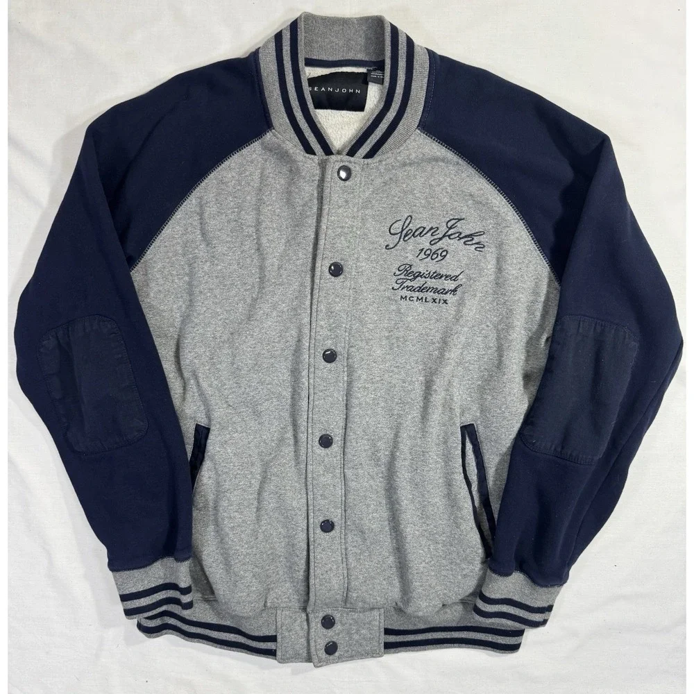 VTG Sean John 1969 Snap Button Elbow Patch Jacket Mens‎ Size XL Cotton Blend