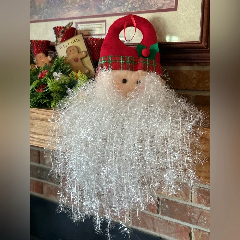 26” Festive Santa Hanging Decoration with Sparkling White Beard - Home Holiday