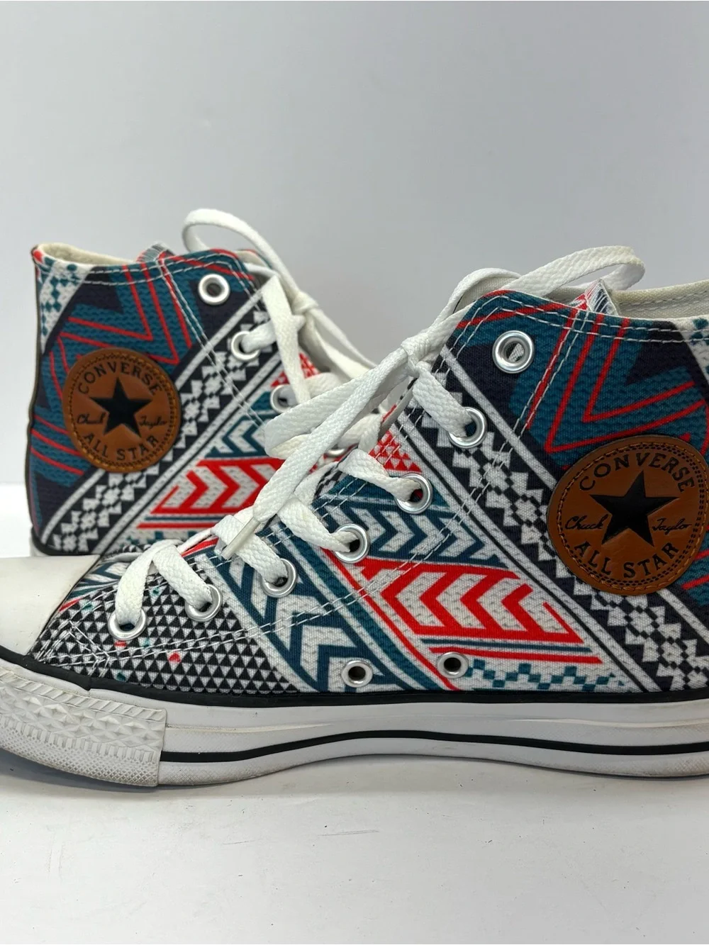 Converse Shoes M 6/W 8 Tribal Chevron Leather Chuck High Top Festival Geometric