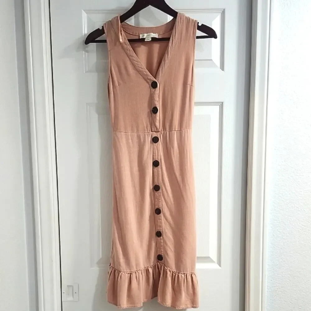 Monteau Sleeveless Ruffle Hem Dress in - Peach Color