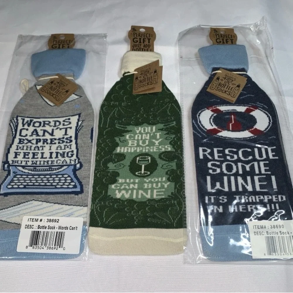 Primitives By Kathy Bundle of 3 Wine Bottle Socks NWT Fun way to gift Variety
