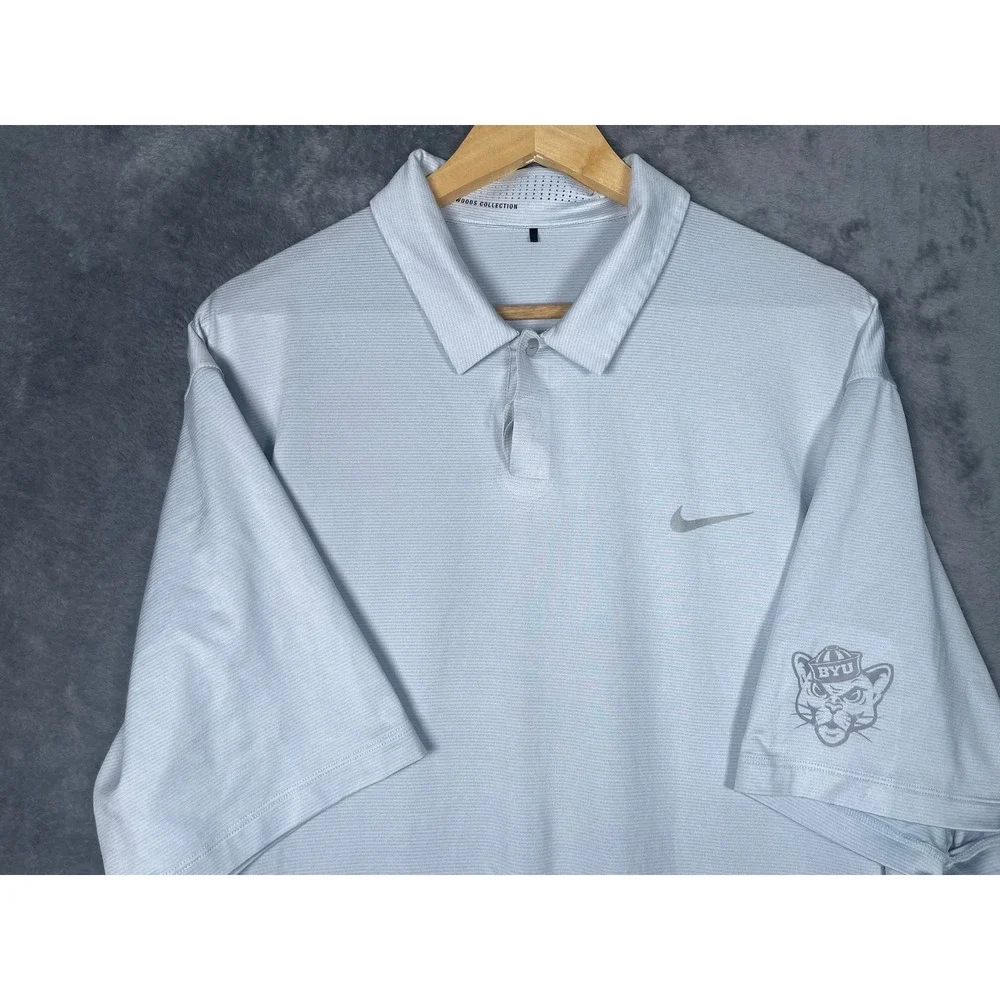 Nike Tiger Woods BYU Cougars Golf Polo Shirt Mens XL Grey Dri-FIT Stripe