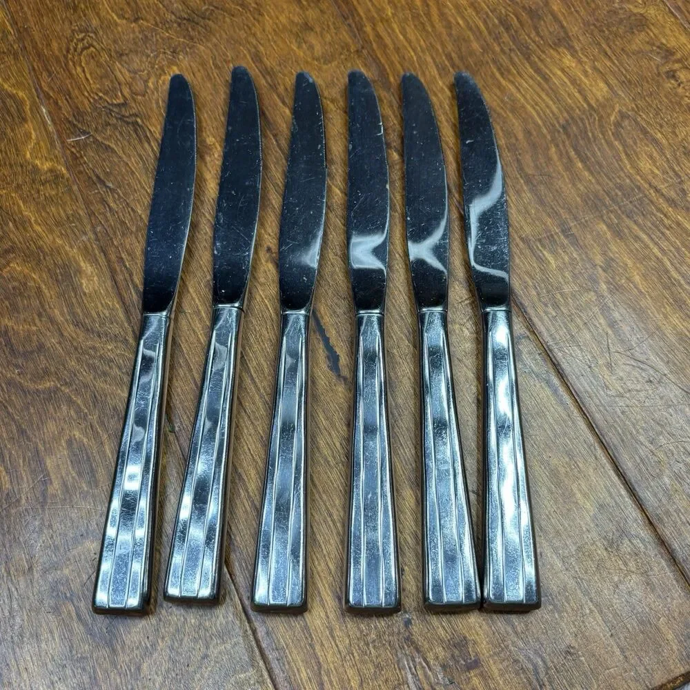 Oneida Camden Stainless Flatware 6 Knives USA Glossy Knife Solid 9‎ 7/8
