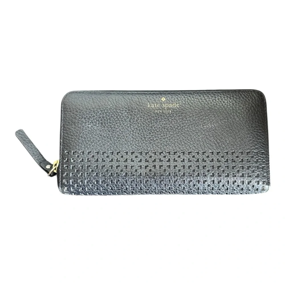 Kate Spade Black Pebbled Leather Laser Cut Continental‎ Wallet
