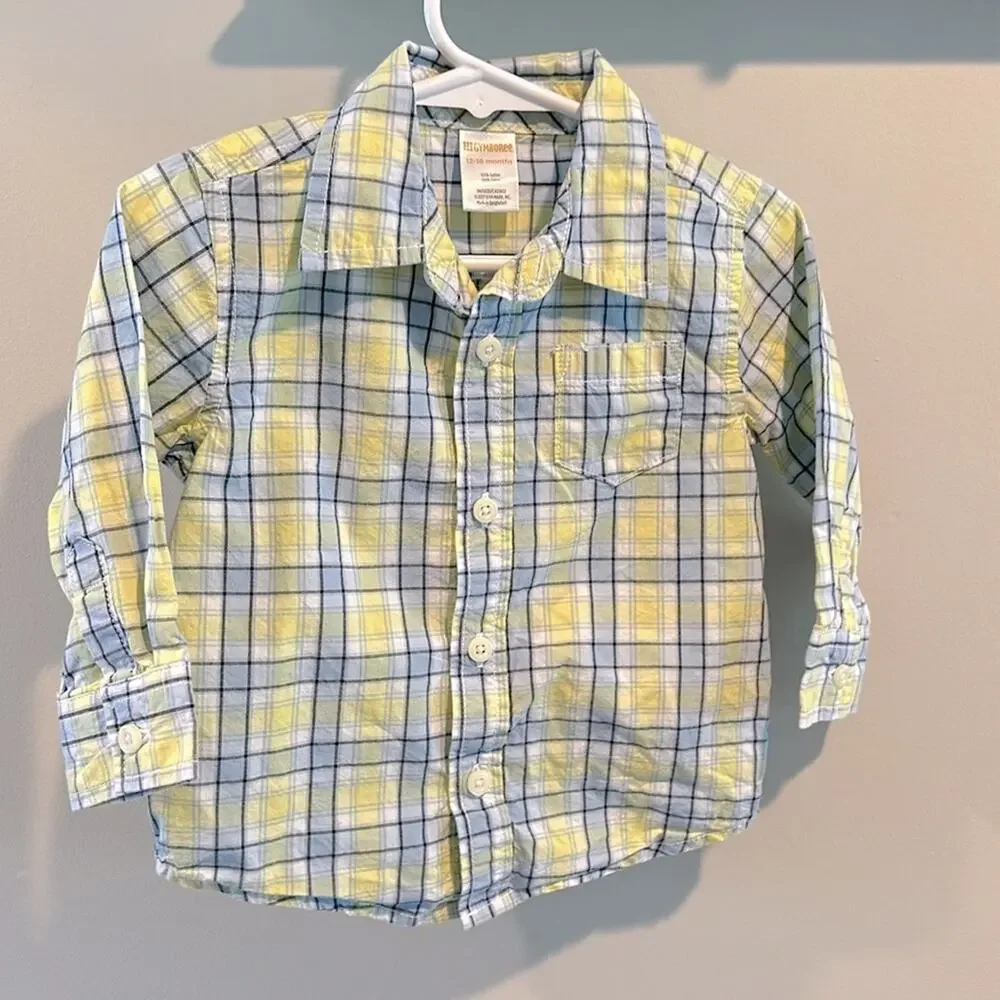 Gymboree Blue/Yellow Plaid Button Down Dress Shirt 12-18‎ Month