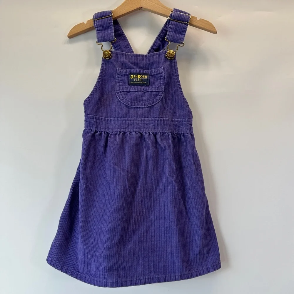 VTG OshKosh B’Gosh Girls Skirtall Purple Corduroy Overalls Toddler 4 Made in USA