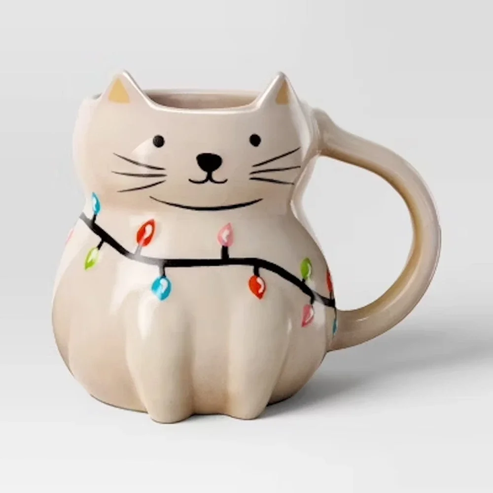 Wondershop 2024 Stoneware‎ Cat Mug Holiday Figural Coffee Cup Target NEW