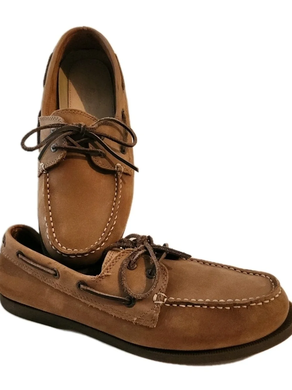 G.H. Bass & Co. Size 10.5 Tan Leather Suede Moc Toe Boat Shoe Loafer Luxe Chic