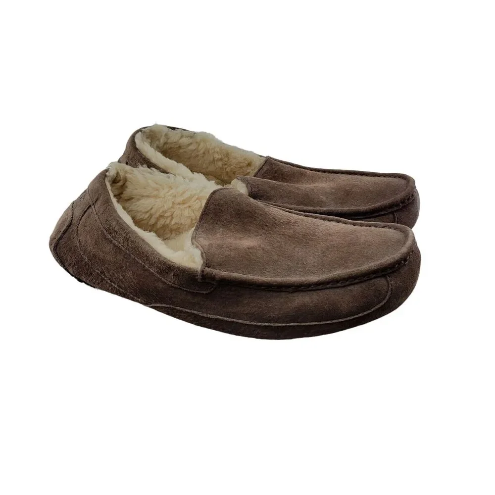 UGG Australia Ascot Suede Slippers Mens Size 13 Light‎ Brown Shearling Lined