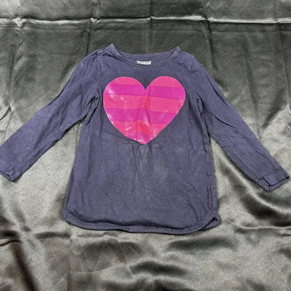 OshKosh B'gosh‎ Girls Navy Long Sleeve Shirt Pink Heart Size 4T