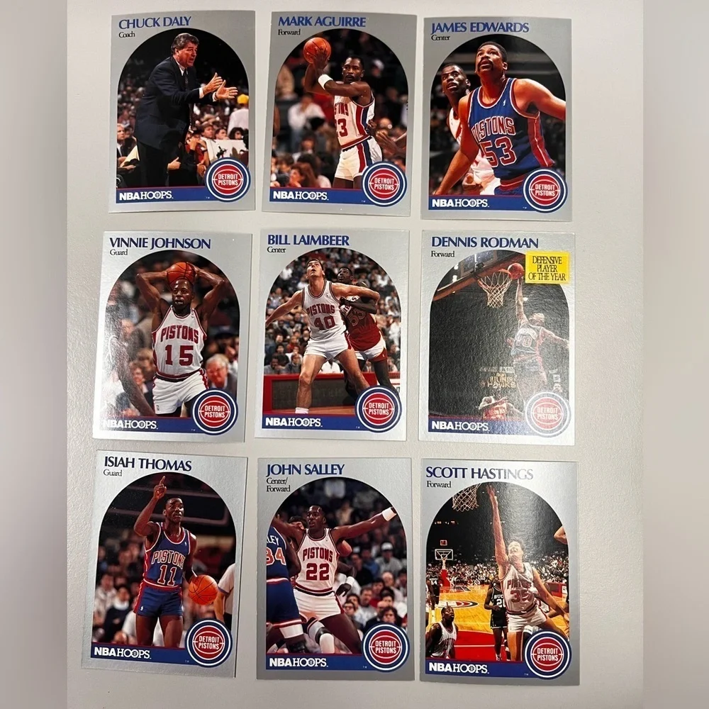 Vintage 1989-90 NBA Hoops Detroit Pistons Basketball Card Lot