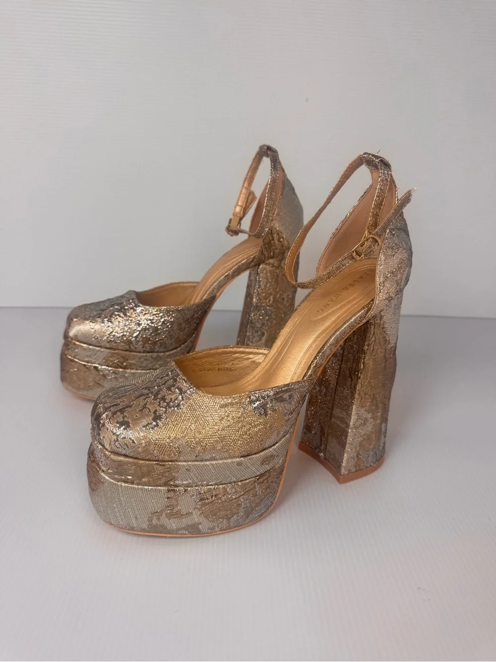 AZALEA WANG Zipphora Gold Multi Platform Heels – NIB – Sizes 7 & 8 Available