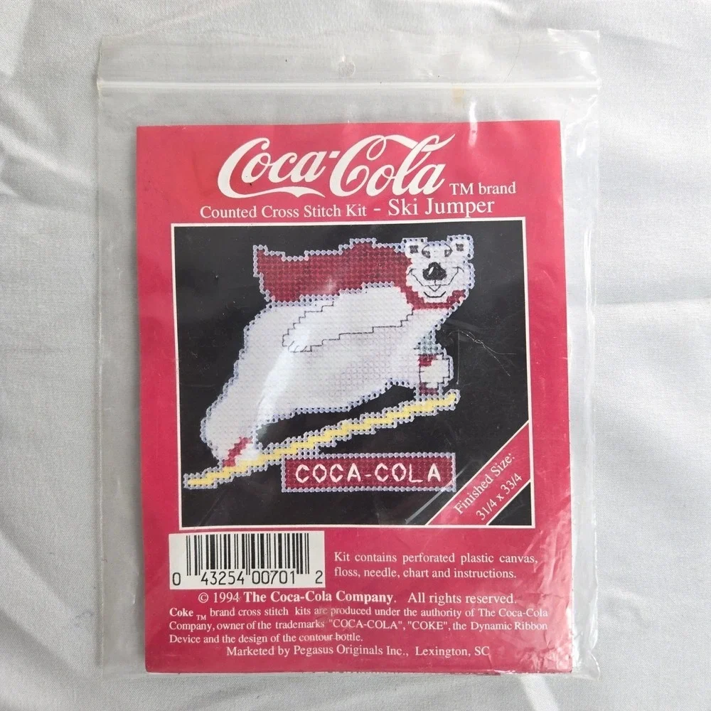 Coca-Cola Counted Cross Stitch Kit Skit Jumper Bear Vintage 1994 3.25