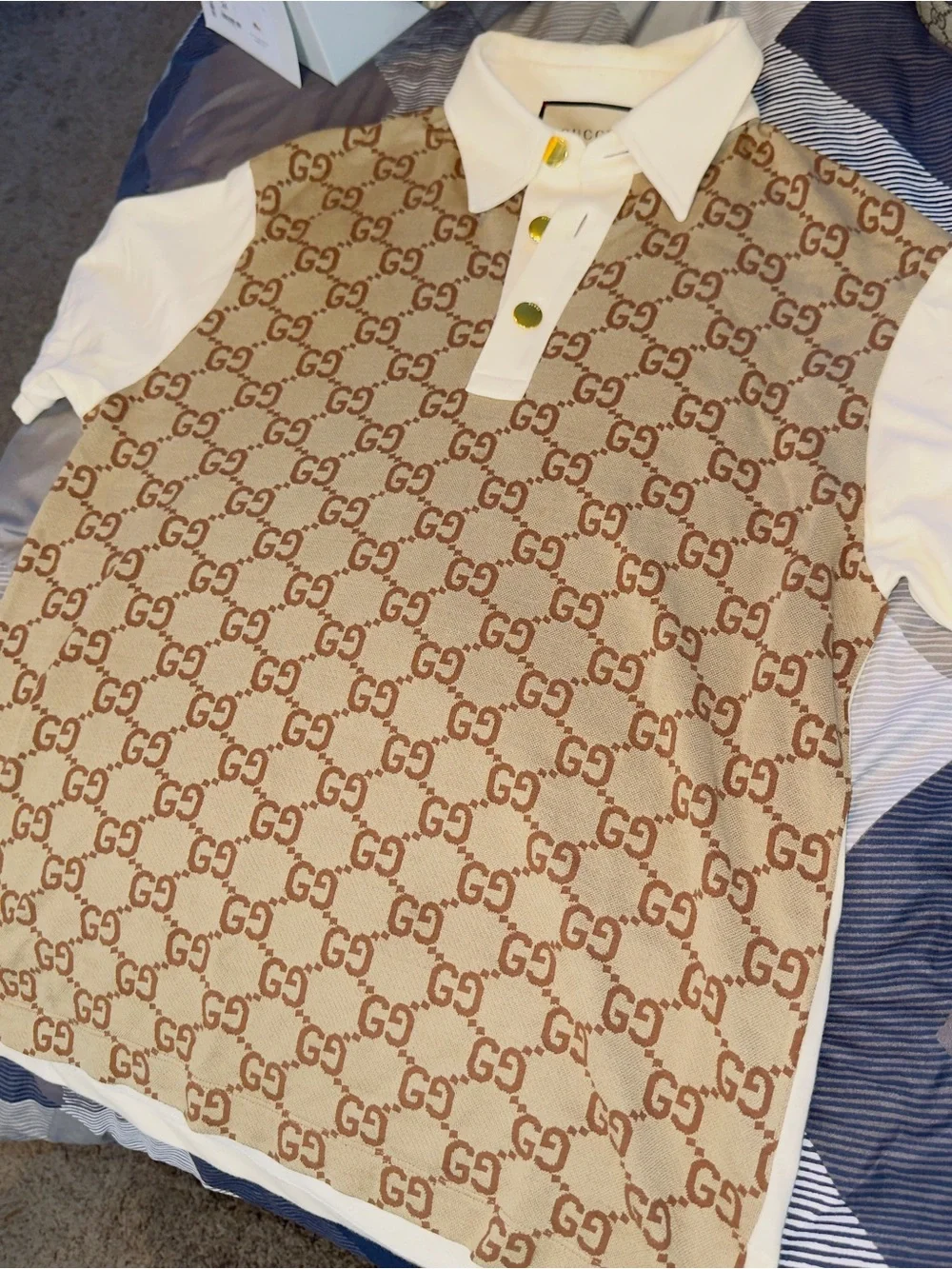 Gucci Beige and Brown GG Logo Polo Shirt