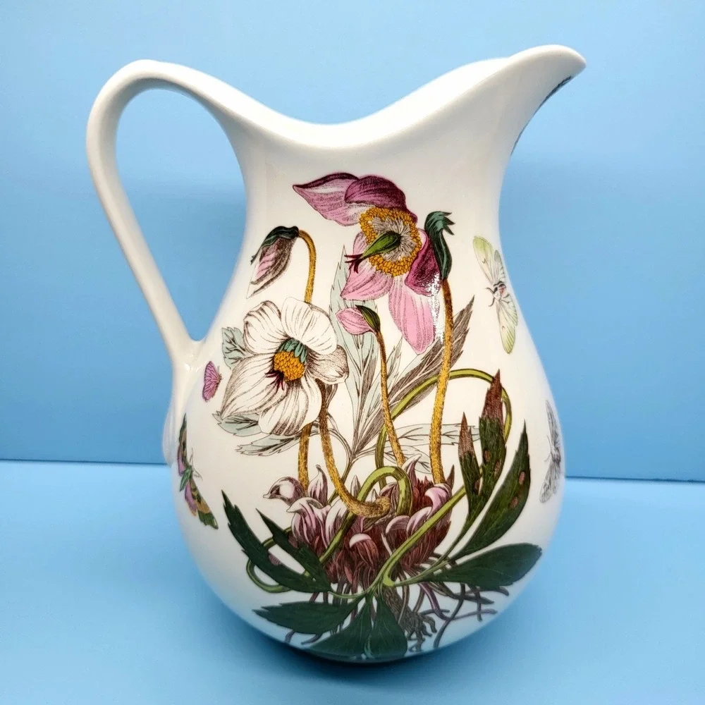 Portmeirion Botanic Christmas Rose Pitcher Vase Vintage Cottagecore Floral