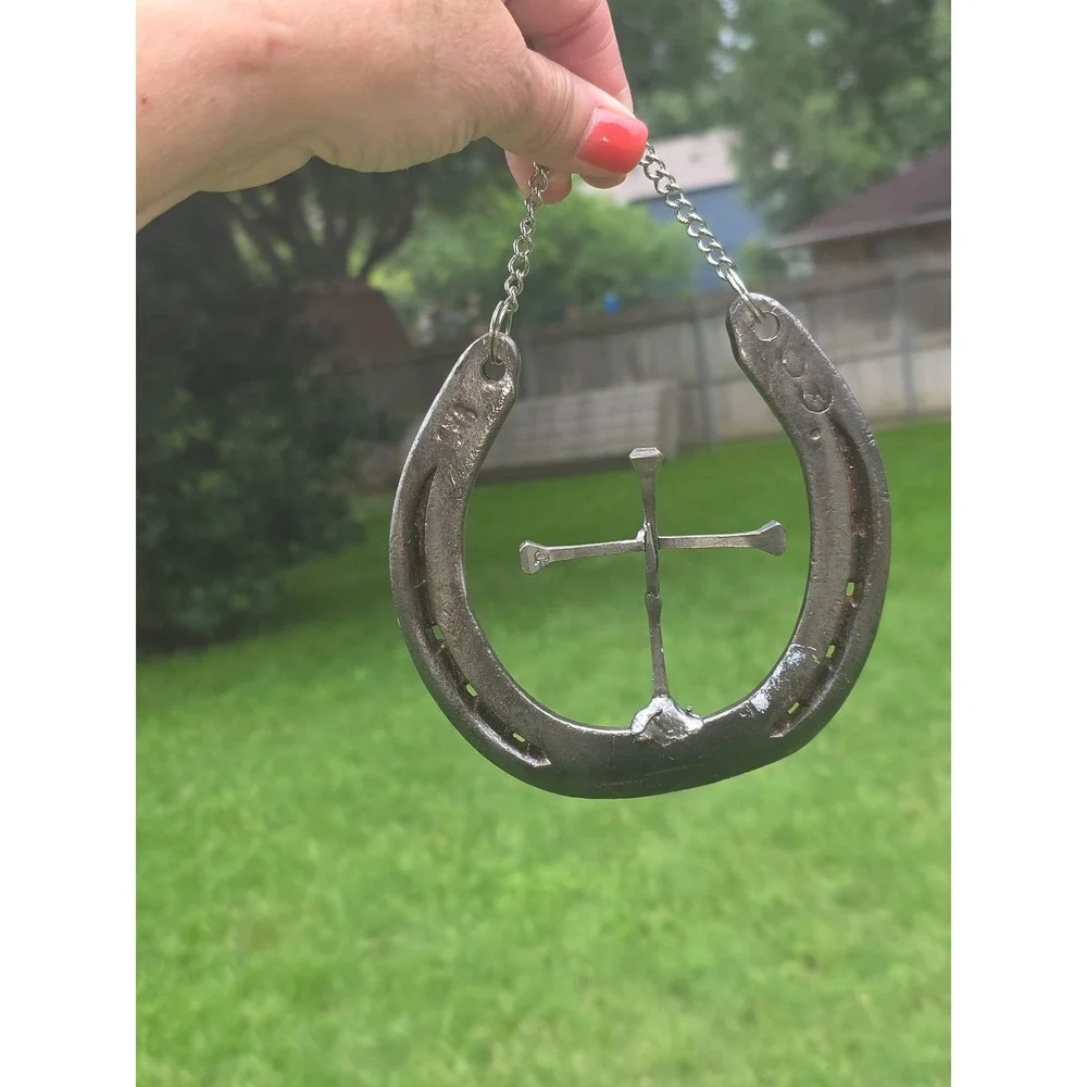 Handmade Horseshoe Wall Hanging Cross Rustic Western Decor Car Hanger