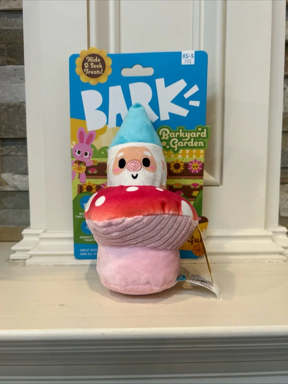 Bark Pink Mushroom Gnome Plush Toy with Blue Hat
