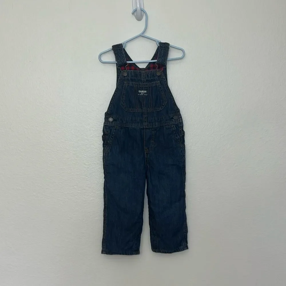 Oshkosh B’Gosh Vestbak Flannel Lined Buffalo Plaid Jean Denim Overalls 24 months