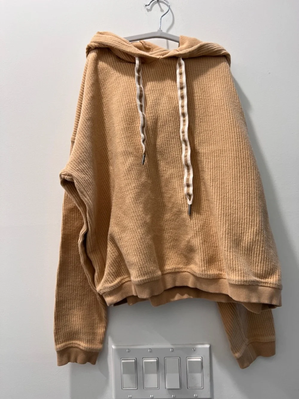 Free with purchase Aerie L Cozy Waffle Knit Hoodie - Camel Beige