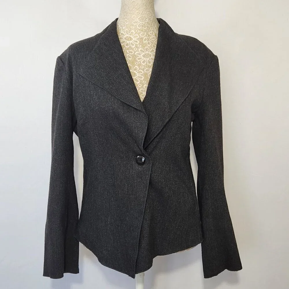 J Jill Women's Size 8P Black Unstructured Wool Blend Asymmetrical Jacket Blazer
