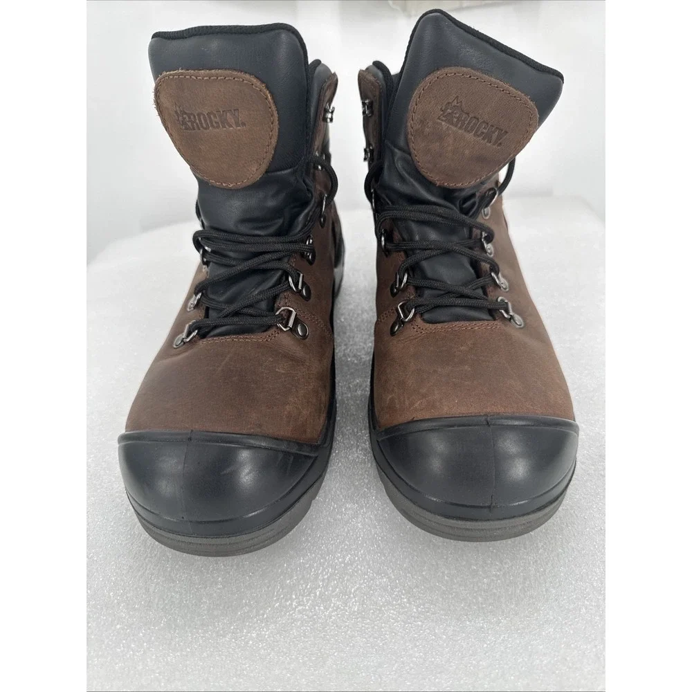 Rocky Waterproof Work Boots Brown Leather Steel Toe RK026 Mens 10.5 M