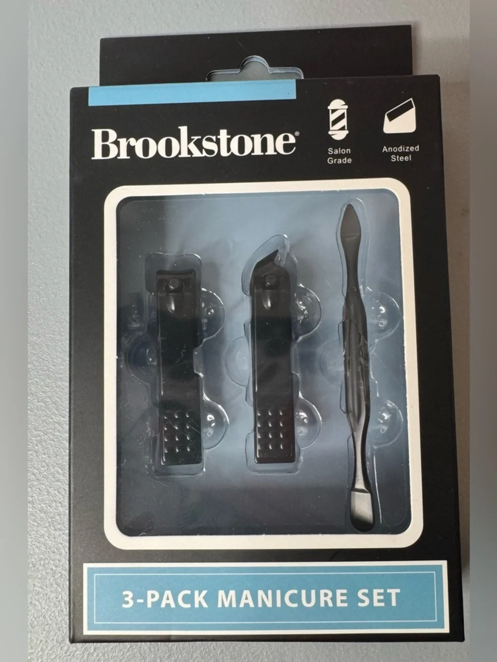 Brookstone Black 3-Pack Manicure Set stainless steel matte nail clippers scraper