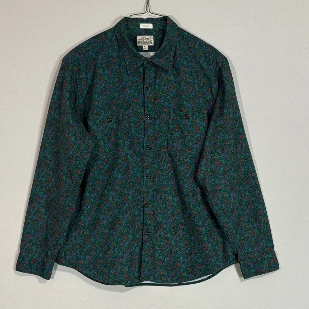 J.Crew Men’s Midweight Flannel Workshirt Green Floral XL Classic
