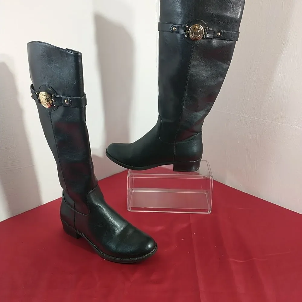 Elegant Black Leather Knee-Tommy Hilfiger Tall Boots 6 M Black LeatherHigh Boots