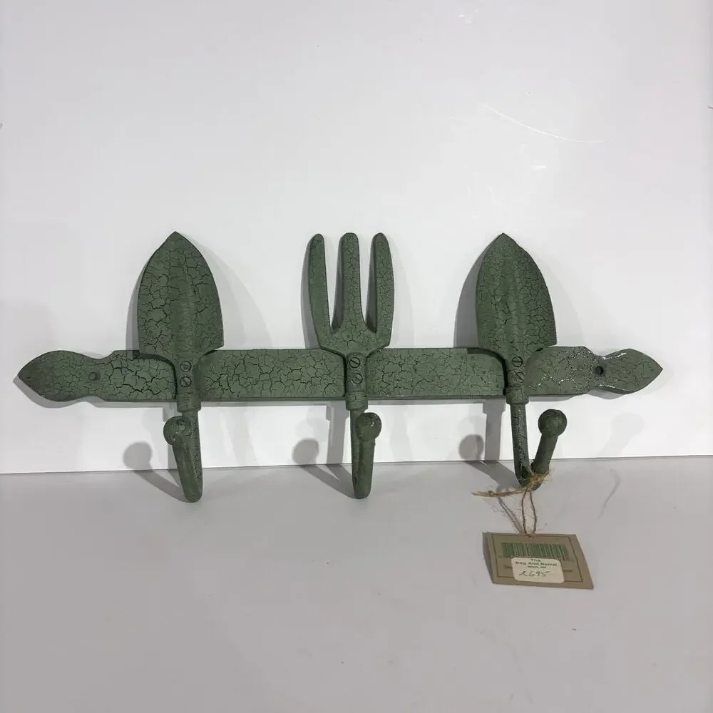 Rustic Crackled Green Park Design Gardeners Tools Wall Hook, 17