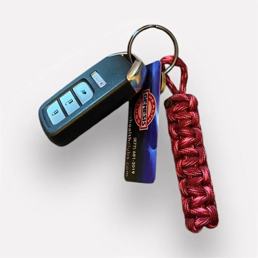 Paracord Keychain Bright Pink NEW Hiking Sporty Handmade USA
