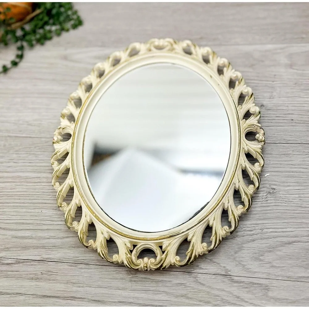 Ornate Gold & White Mirror: Vintage Easel Tabletop Display