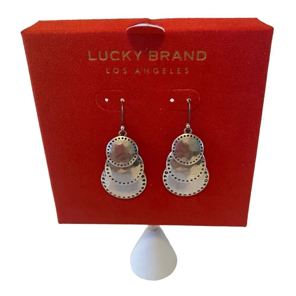 Lucky Brand Graduated Circle Drop Earrings in Hammered Silver Tone