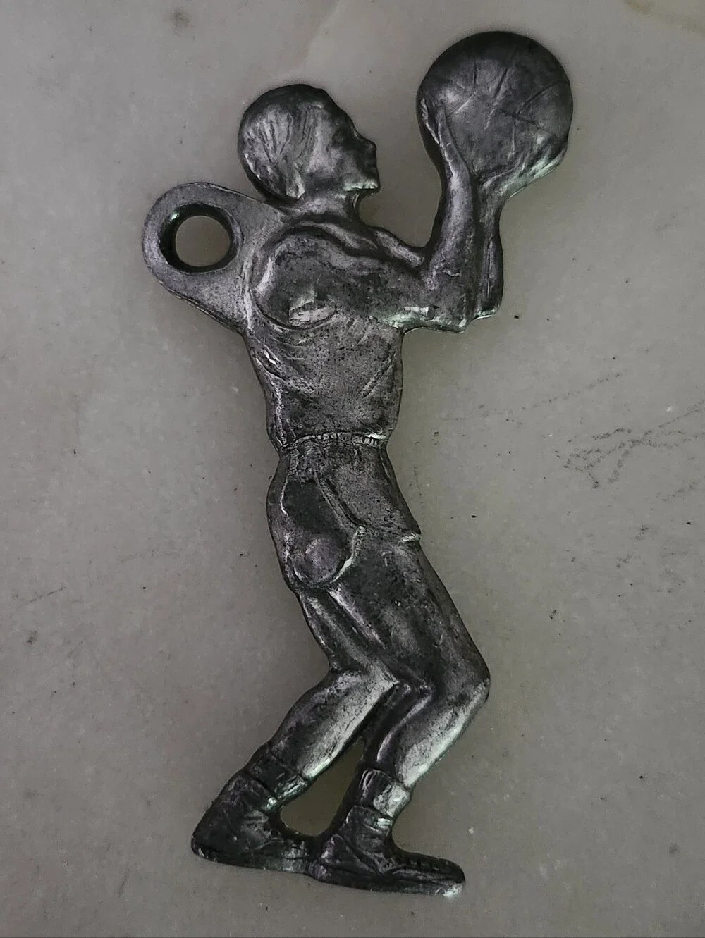 Vintage Pewter Basketball Player Key Ring