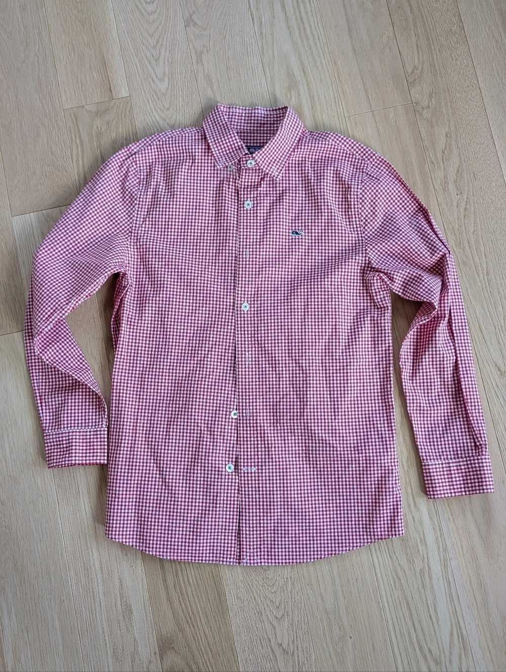 Vineyard Vines Red Gingham Button-Down Whale Shirt Boys Size M (12-14)