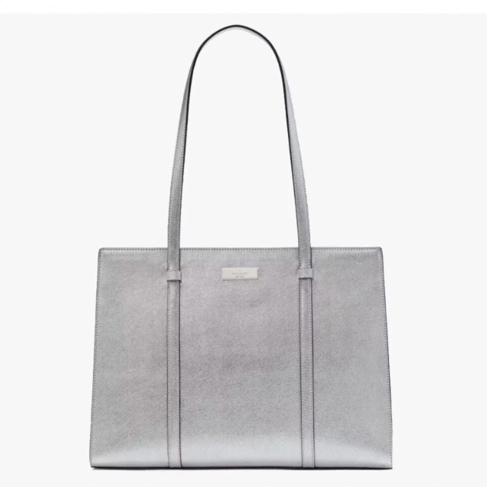 Kate Spade Vintage Silver Metallic Saffiano Leather Kenzie Shoulder Bag Purse