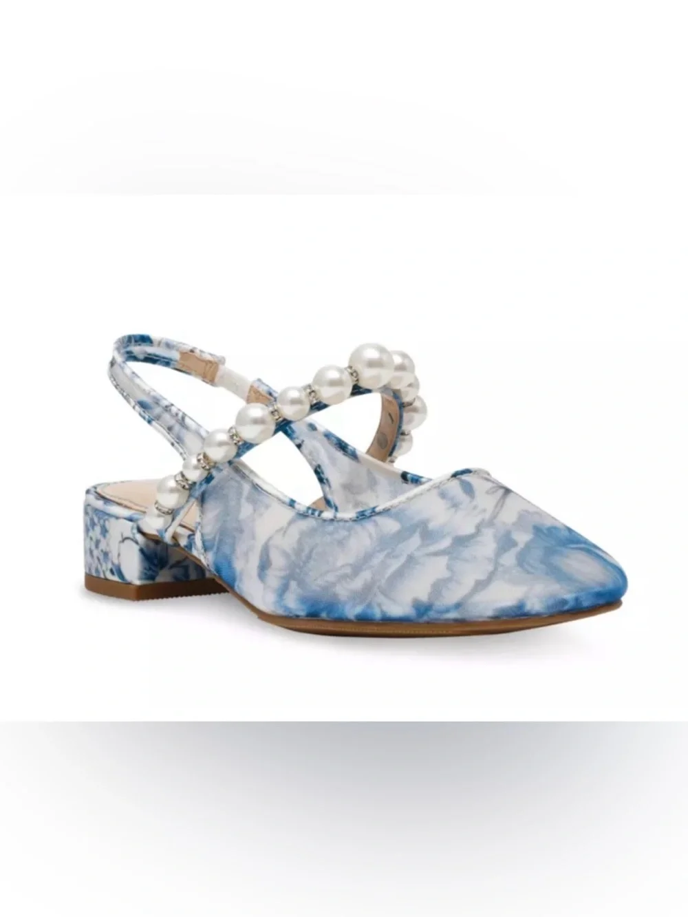 Betsey Johnson Kid's Evey Floral Slingback Flats in Blue/White Kids 4/Women's 6