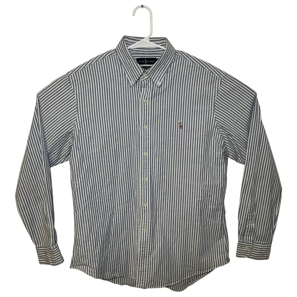 Ralph Lauren XL Men Slim Fit Stretch Oxford Striped Long Sleeve Shirt Flesh Pony