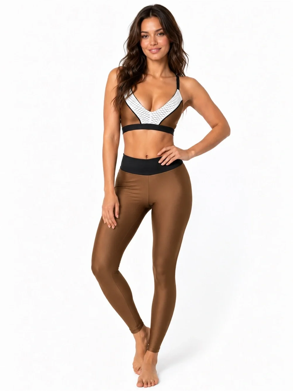 Koral color block net sports bra in white latte