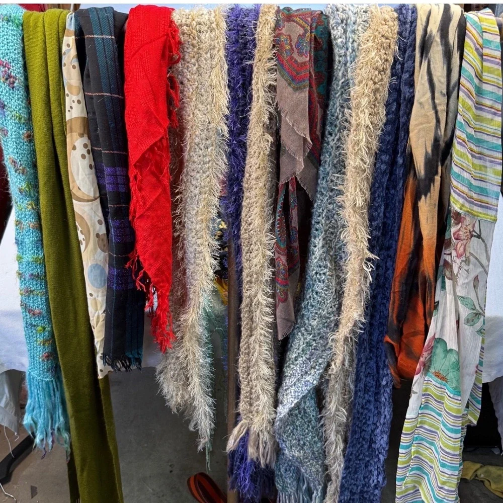 LOT of 14 total scarves, Cotton, Kashmir,‎ Silk different lengths